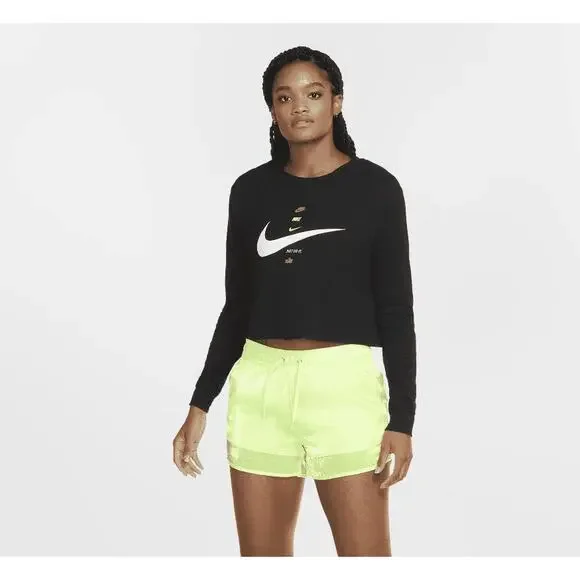 Nike The Nike Tee Crop Long Sleeve Logo Nike Swoosh Black T-Shirt Women Sz S - Picture 5 of 10